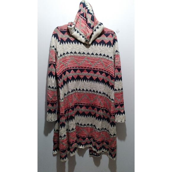 Boho Aztec Cardigan Medium Open Front Long - Picture 3 of 10
